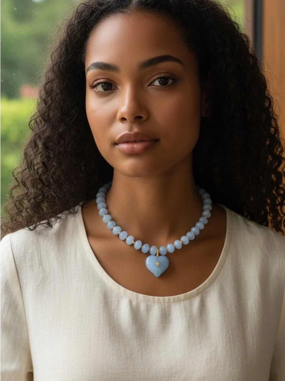 Blue Heart Beaded Necklace by